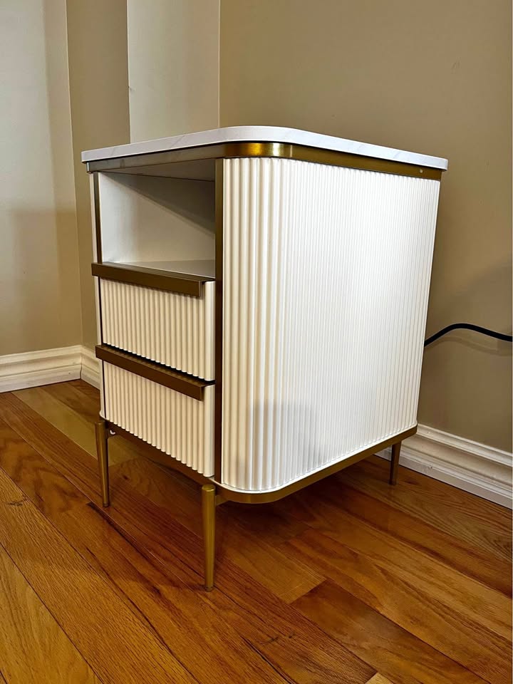 End Table/Nightstand with Marbleized Desktop & Smart Charging Station