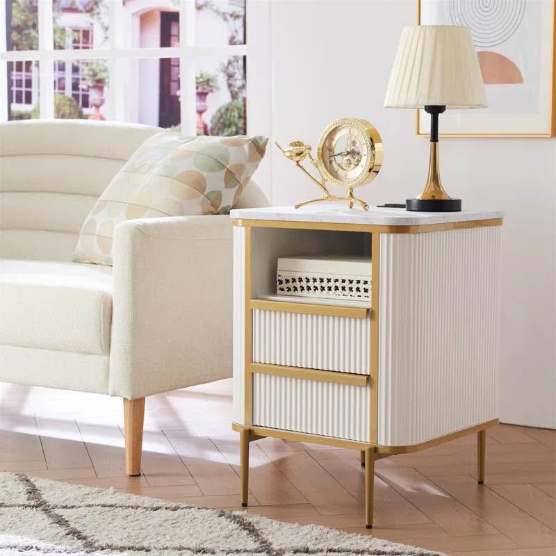 End Table/Nightstand with Marbleized Desktop & Smart Charging Station