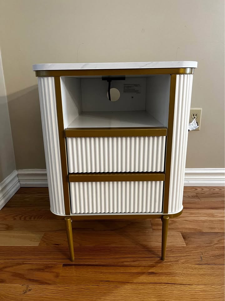 End Table/Nightstand with Marbleized Desktop & Smart Charging Station