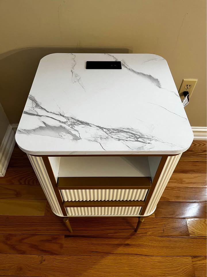 End Table/Nightstand with Marbleized Desktop & Smart Charging Station