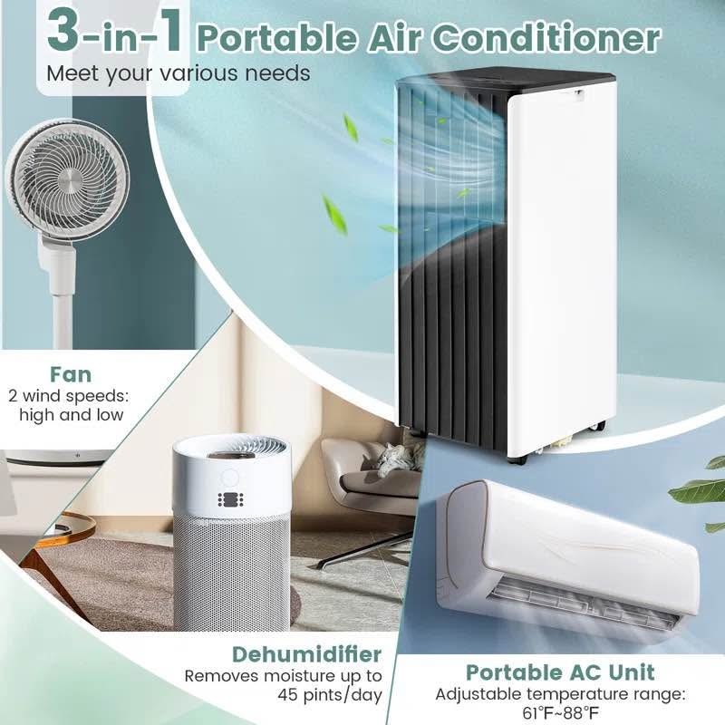 Portable Air Conditioner for 250 Square Feet with Remote Included