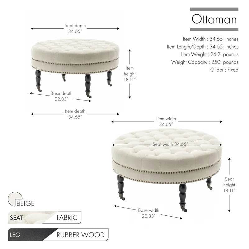 Ashden Round Cocktail Ottoman with Wheels