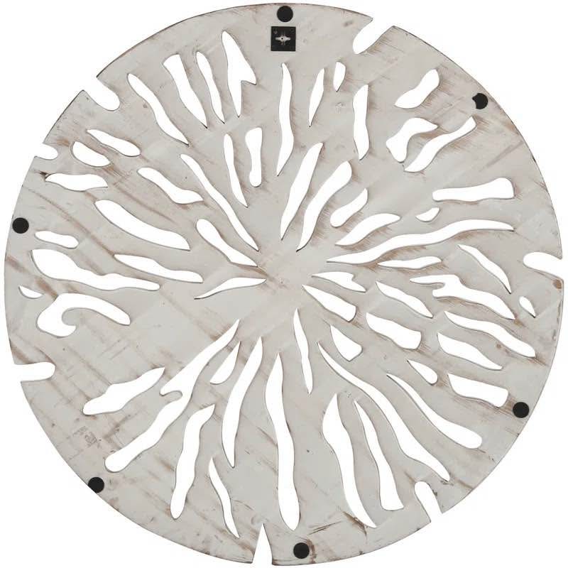 Hand-Carved Beige Wood Starburst Wall Decor