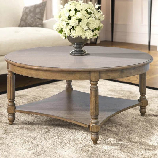 Marcello Round Solid Wood Coffee Table with Shelf