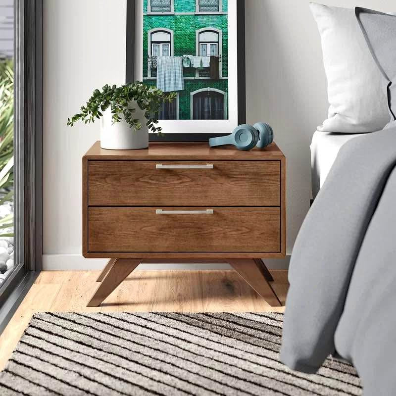 Walnut Veneer Glow 2-Drawer Nightstand