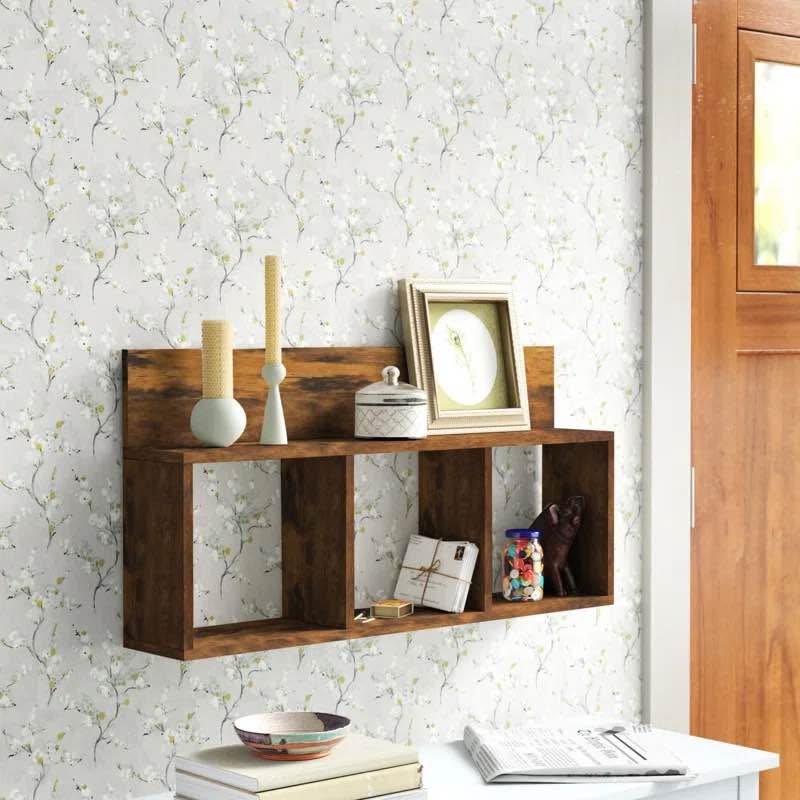 Wall-Mounted 3-Cubby Shelf with Display Ledge