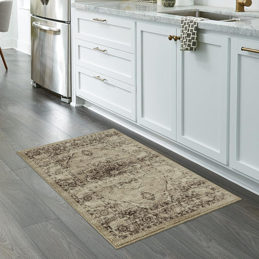 Maples Rugs Distressed Lexington Non-Skid Washable Rug – 2'6" x 3'10" (Neutral)