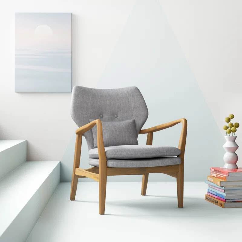 Amantha Tufted Polyester Armchair – Mid-Century Modern Design with Birch Wood Frame & Legs