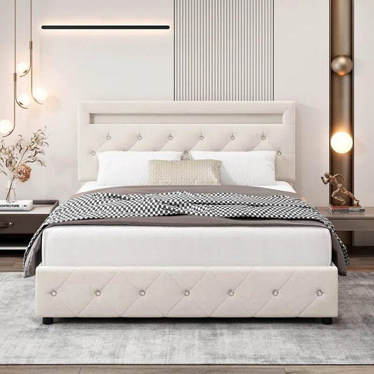 King Atrayu Upholstered Platform Storage Bed with Lighted Headboard