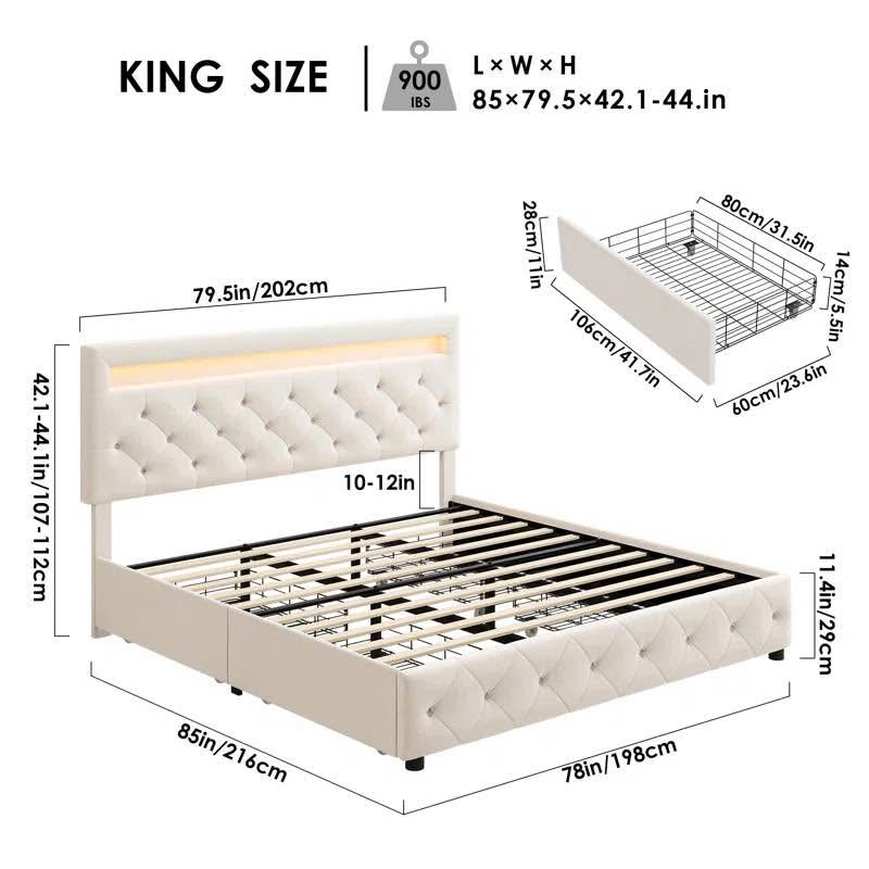 King Atrayu Upholstered Platform Storage Bed with Lighted Headboard