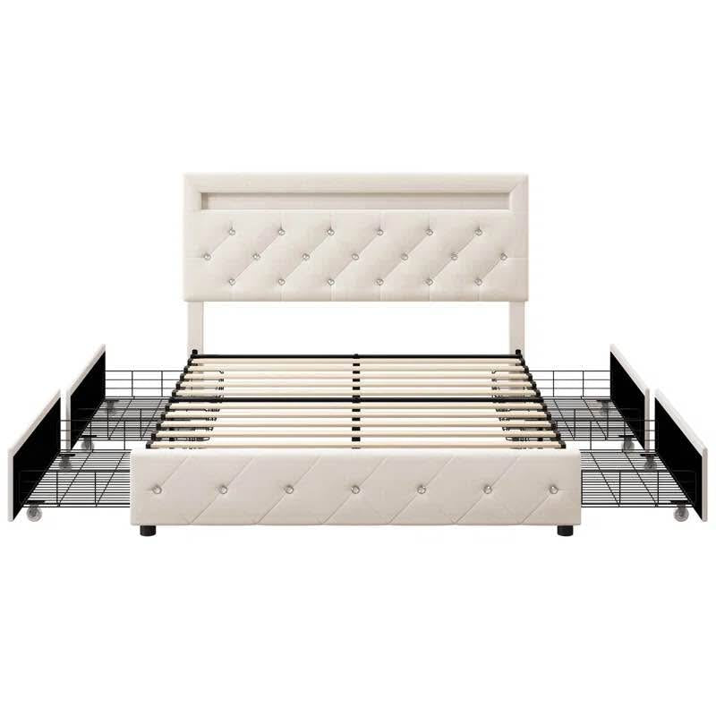 King Atrayu Upholstered Platform Storage Bed with Lighted Headboard