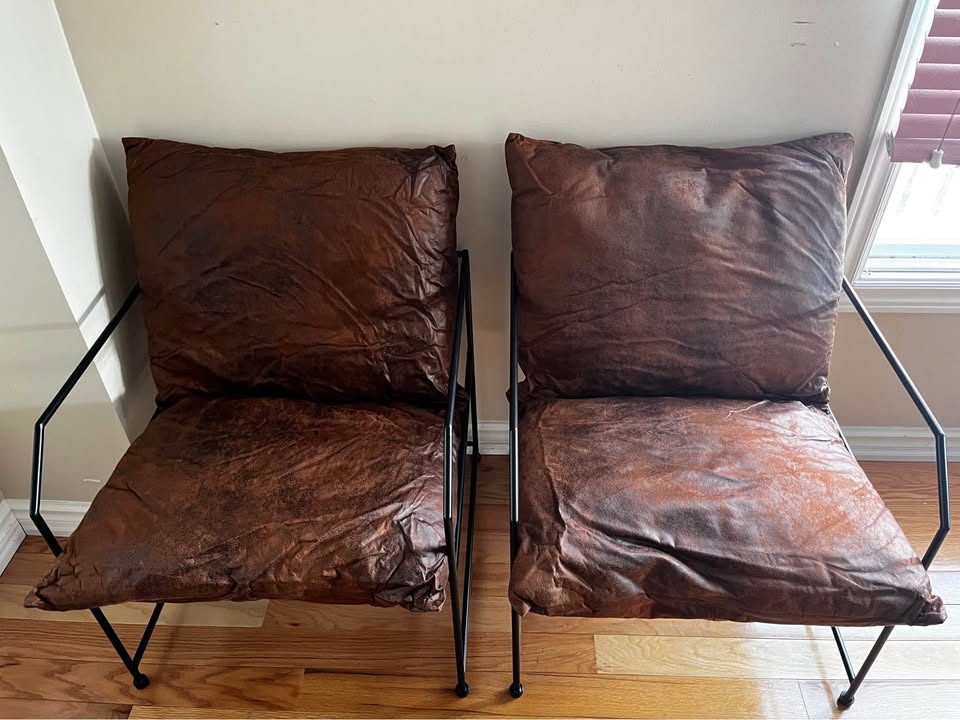 Industrial Faux Leather Lounge Chairs (Set of 2)