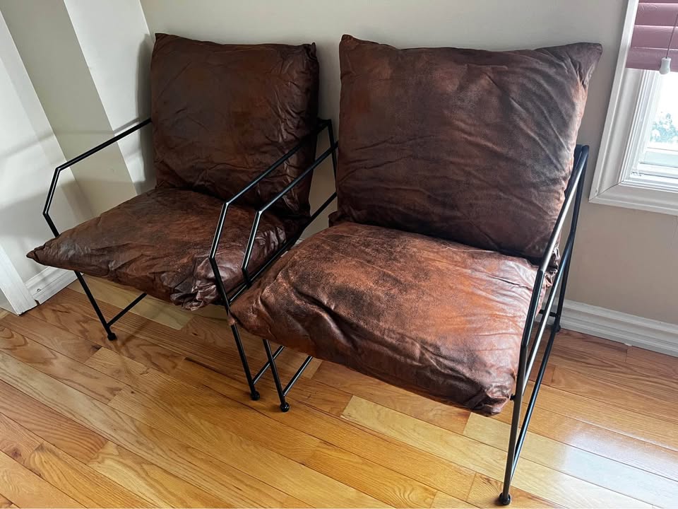 Industrial Faux Leather Lounge Chairs (Set of 2)