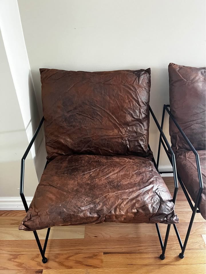 Industrial Faux Leather Lounge Chairs (Set of 2)