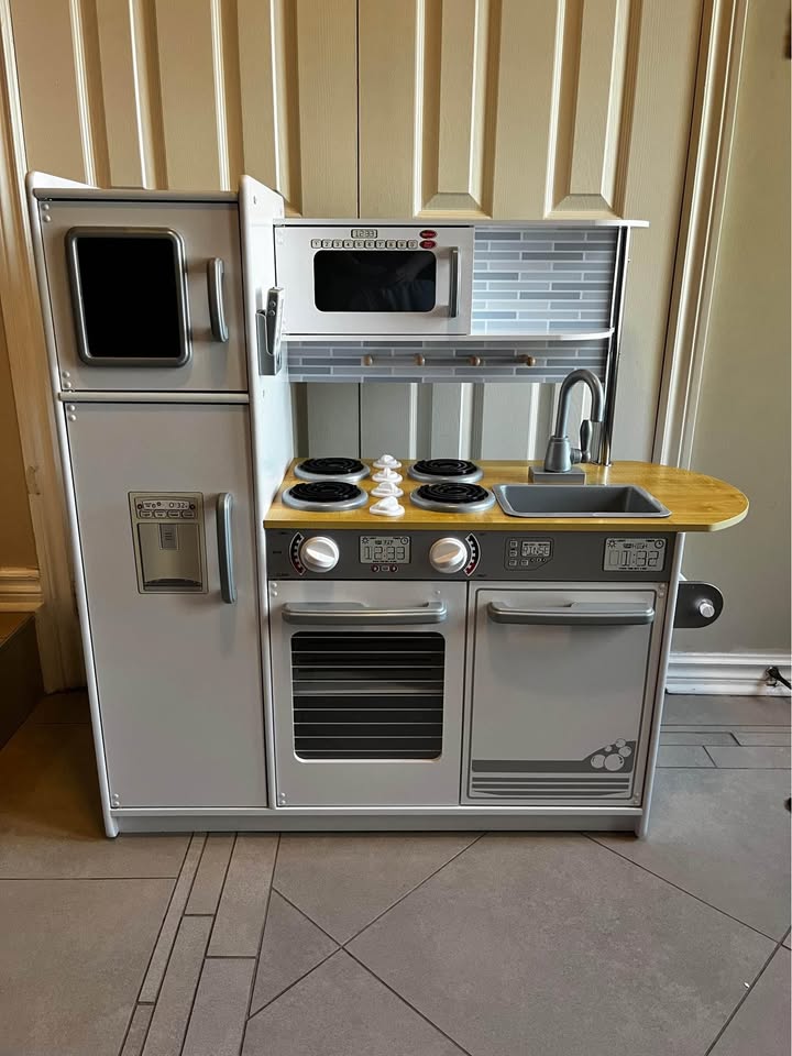 White Wooden Play Kitchen with Play Phone & Chalkboard