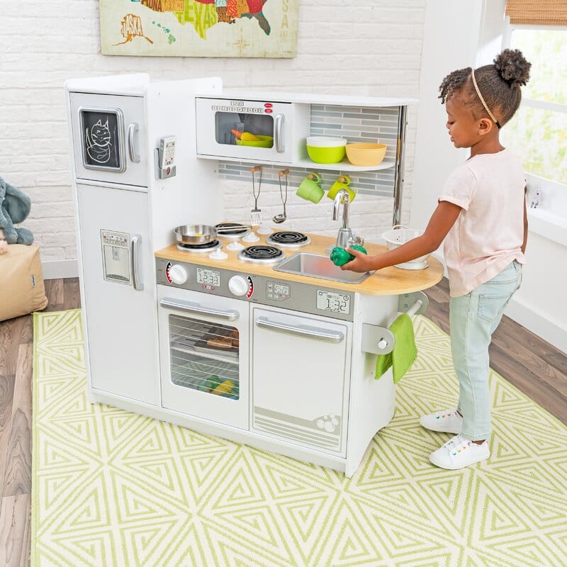 White Wooden Play Kitchen with Play Phone & Chalkboard