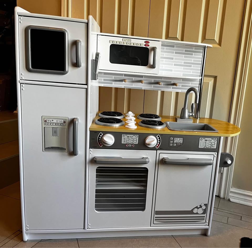 White Wooden Play Kitchen with Play Phone & Chalkboard