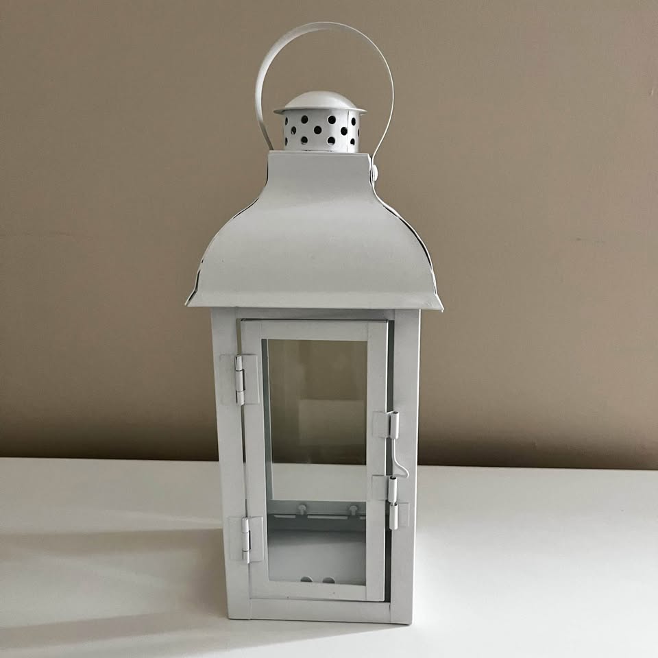 Elegant White Metal Tabletop Lantern