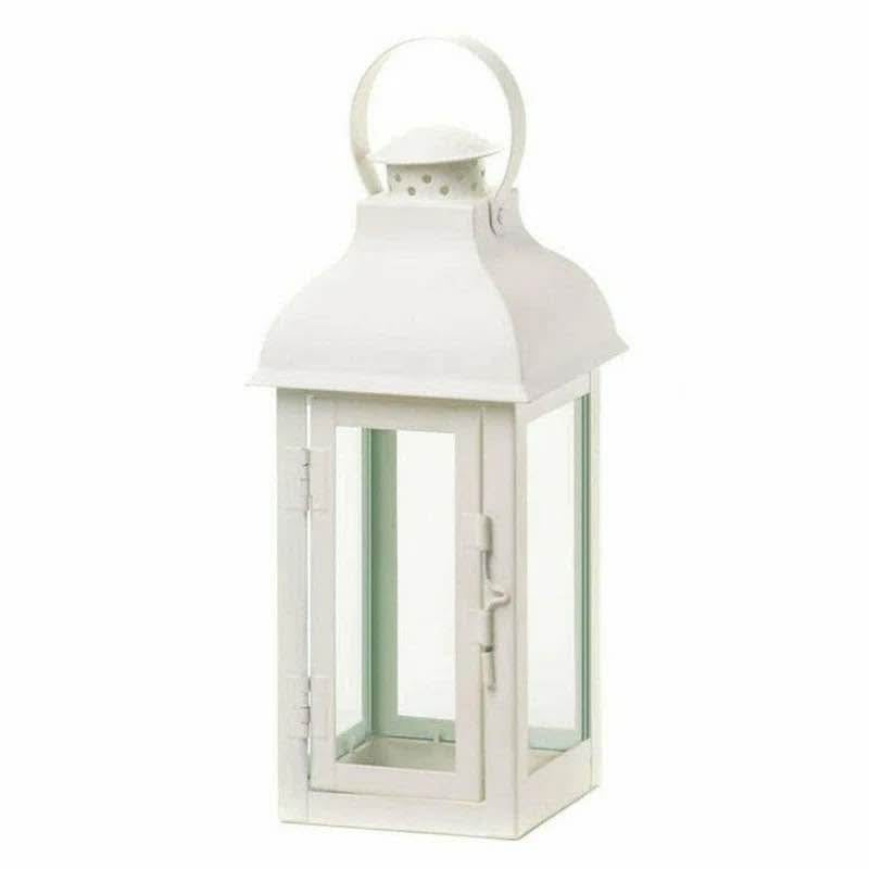 Elegant White Metal Tabletop Lantern