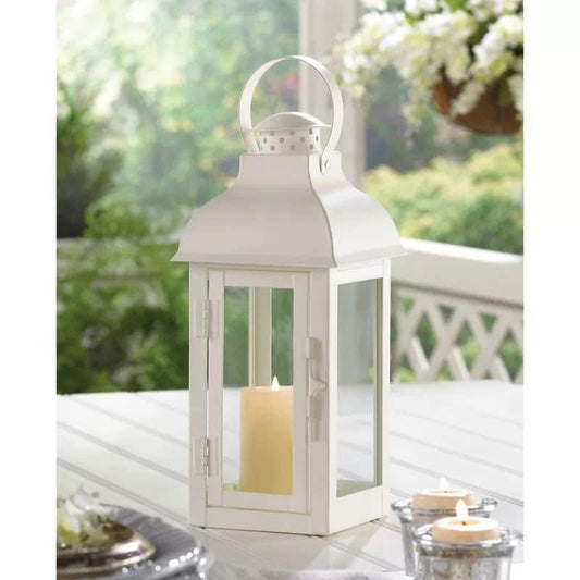 Elegant White Metal Tabletop Lantern