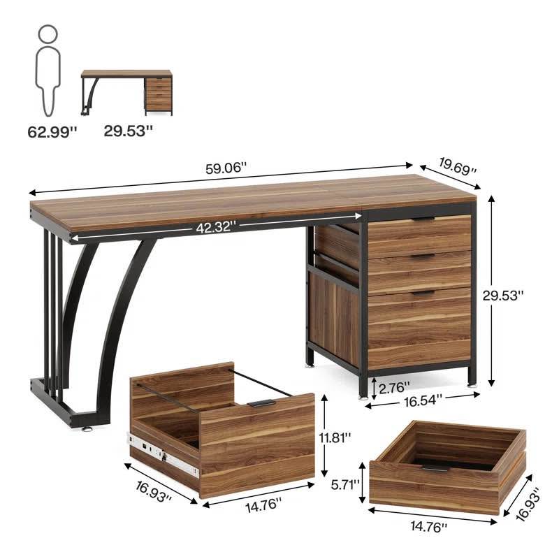 Syasia 59'' Computer Desk with 3 Drawers – Minor Cosmetic Damage