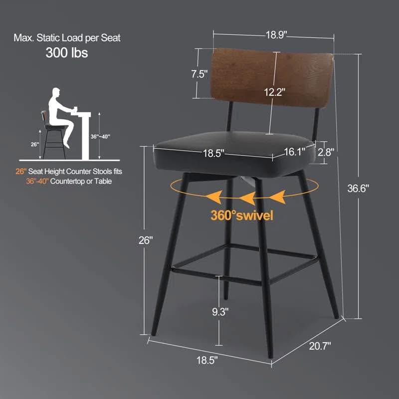 Set of 3 Swivel Bar Stools – 29" Seat Height