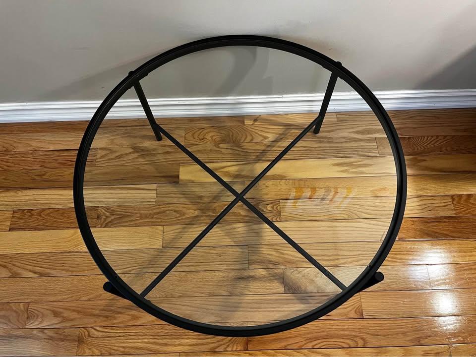 36" Round Glass and Steel Coffee Table – Black Base