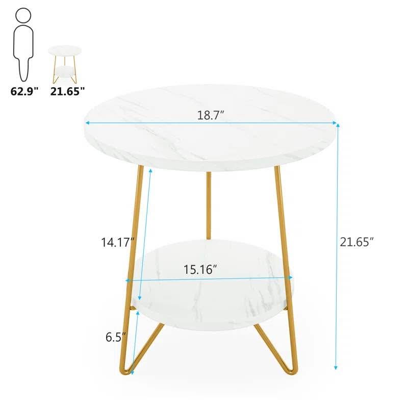 Modern Marble-Top End Table/Nightstand with Gold Frame
