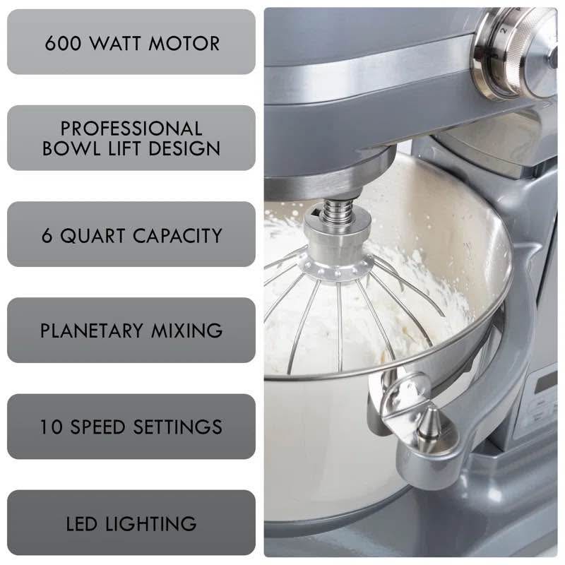 Kenmore Elite Heavy-Duty 6 Qt Bowl-Lift Stand Mixer – 600W – Silver