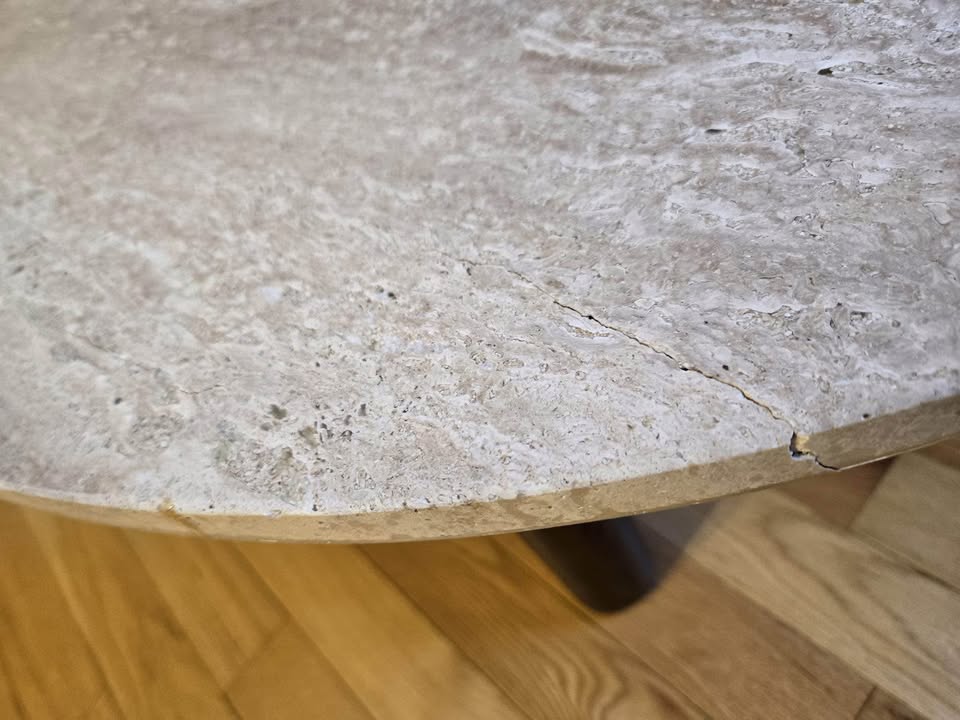 Rupani Oval Coffee Table – Travertine &amp; Mango Wood