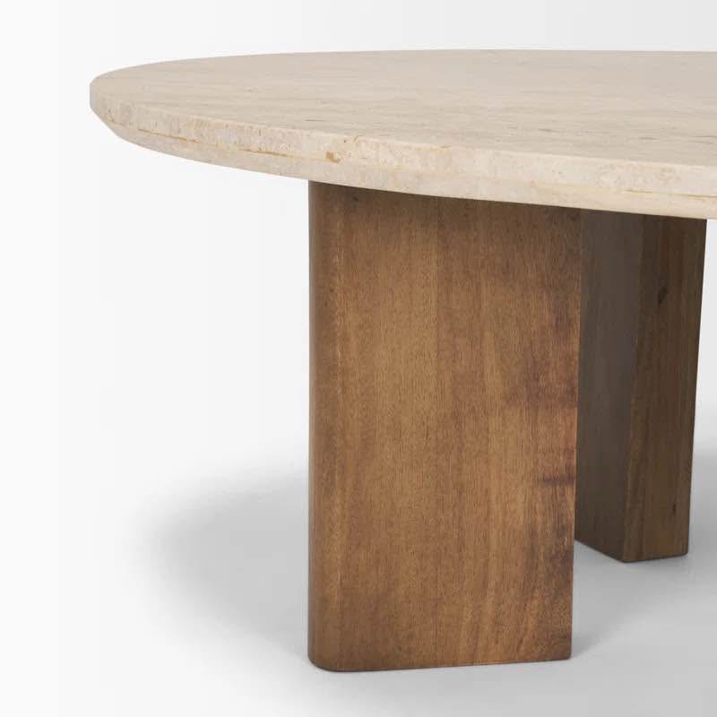 Rupani Oval Coffee Table – Travertine &amp; Mango Wood