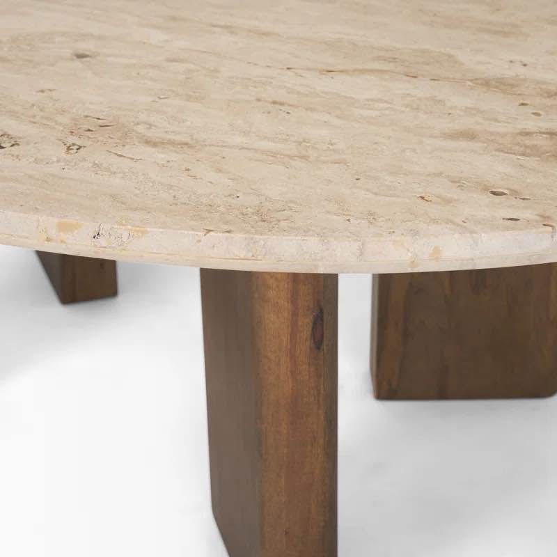 Rupani Oval Coffee Table – Travertine &amp; Mango Wood