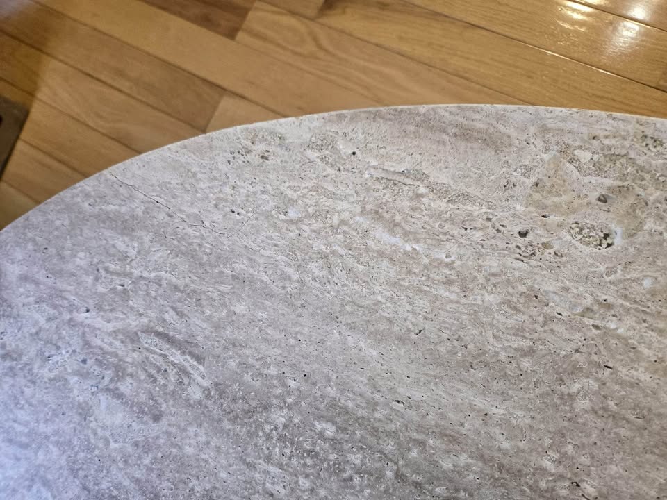 Rupani Oval Coffee Table – Travertine &amp; Mango Wood