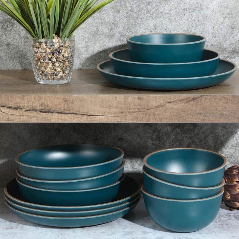 Gibson Home Rockabye 12-Piece Melamine Dinnerware Set – Teal (Open Box)