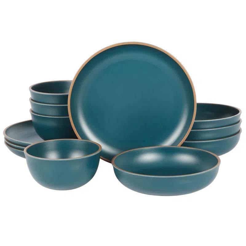 Gibson Home Rockabye 12-Piece Melamine Dinnerware Set – Teal (Open Box)