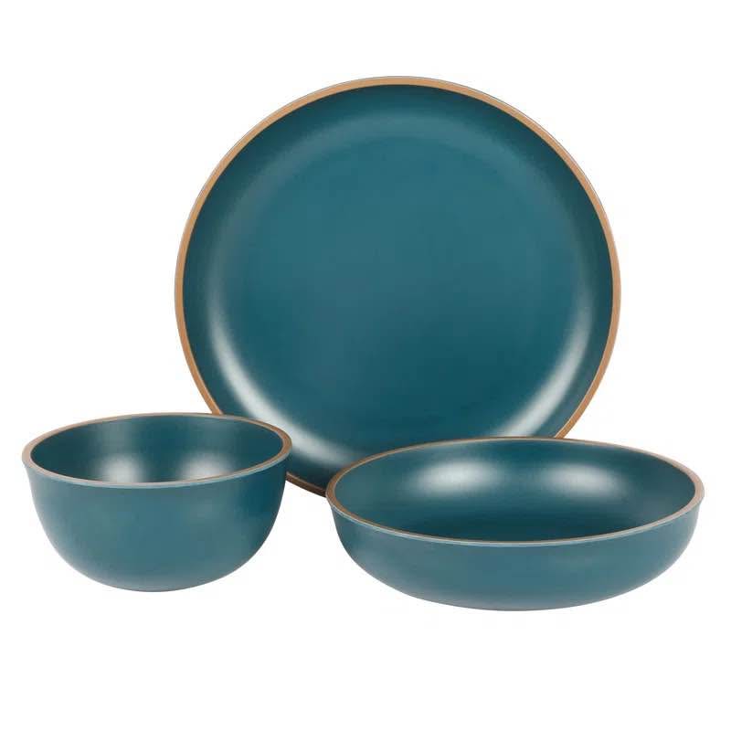 Gibson Home Rockabye 12-Piece Melamine Dinnerware Set – Teal (Open Box)