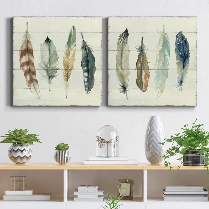 Shiplap Feathers I – Set of 2 (16” x 16”)