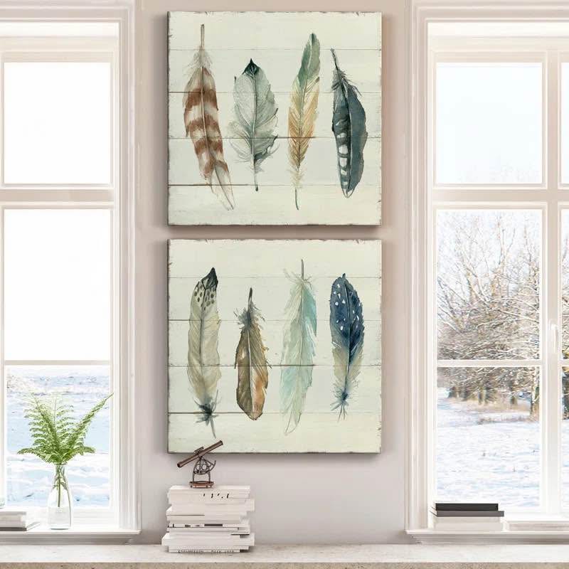 Shiplap Feathers I – Set of 2 (16” x 16”)