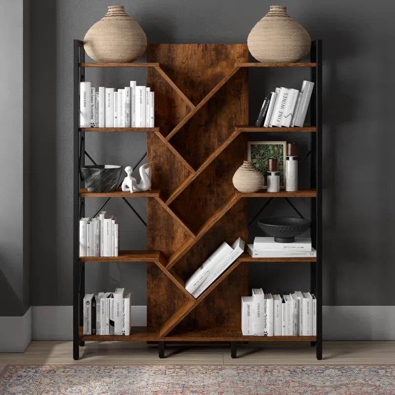 Mong 70" H x 55" W Industrial Display Shelves – Wood Etagere Bookcase