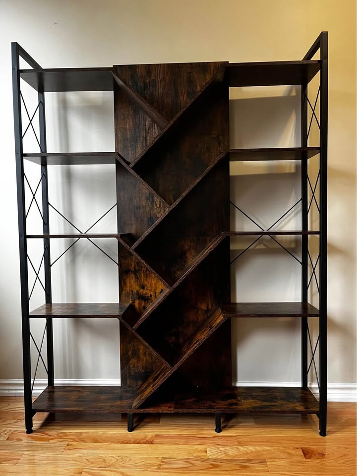 Mong 70" H x 55" W Industrial Display Shelves – Wood Etagere Bookcase