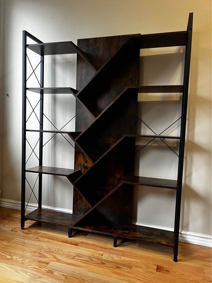 Mong 70" H x 55" W Industrial Display Shelves – Wood Etagere Bookcase