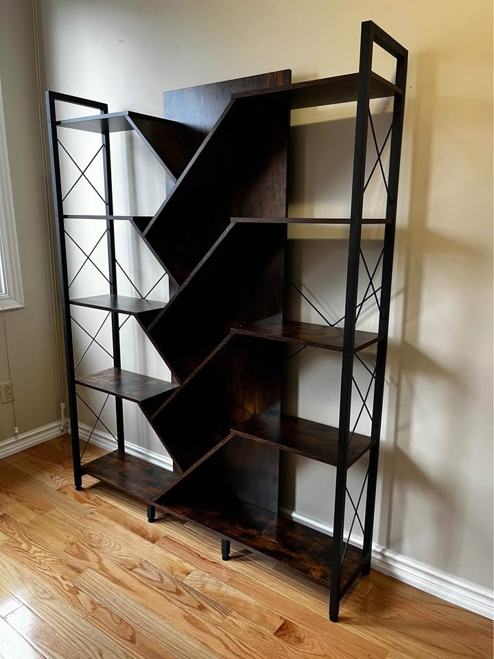 Mong 70" H x 55" W Industrial Display Shelves – Wood Etagere Bookcase