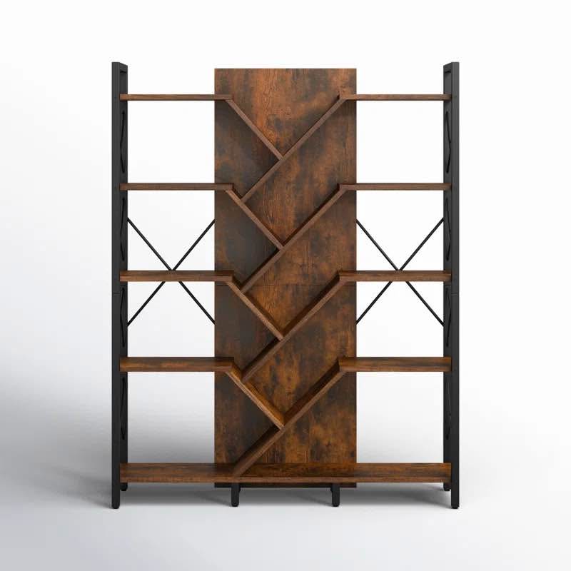 Mong 70" H x 55" W Industrial Display Shelves – Wood Etagere Bookcase