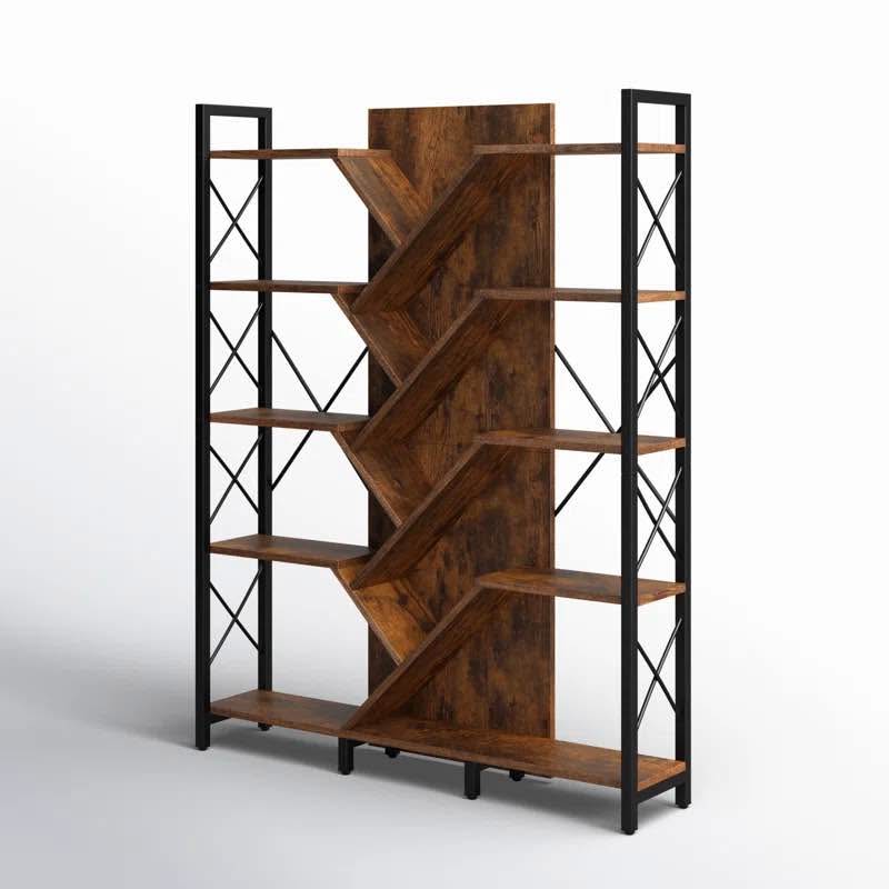 Mong 70" H x 55" W Industrial Display Shelves – Wood Etagere Bookcase